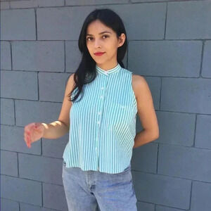 Green and white striped cotton 80's shirt.